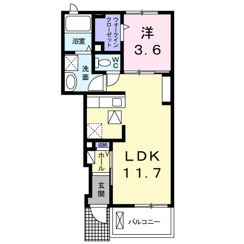 Planta 1LDK de 悠凛・９８Ｋ