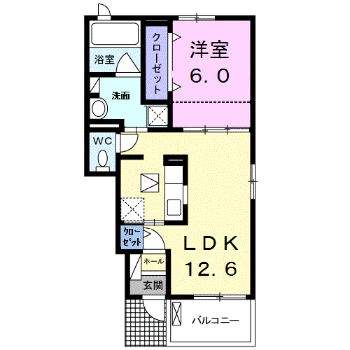 Planta 1LDK de ゼフィールＢ