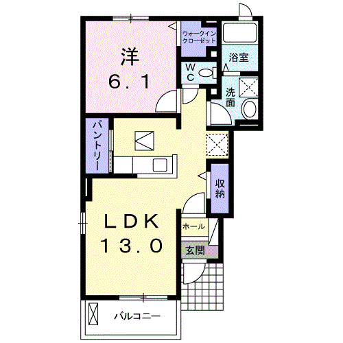 Planta 1LDK de シエロアスル鷹丘　Ⅰ
