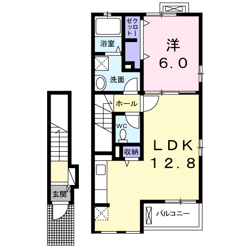 Planta 1LDK de ヒルズ森岡