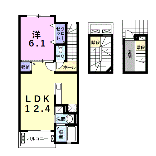 Planta 1LDK de Ｔ・ＫレジデンスⅠ