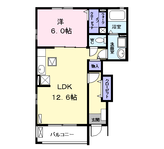 Planta 1LDK de クレディア２２