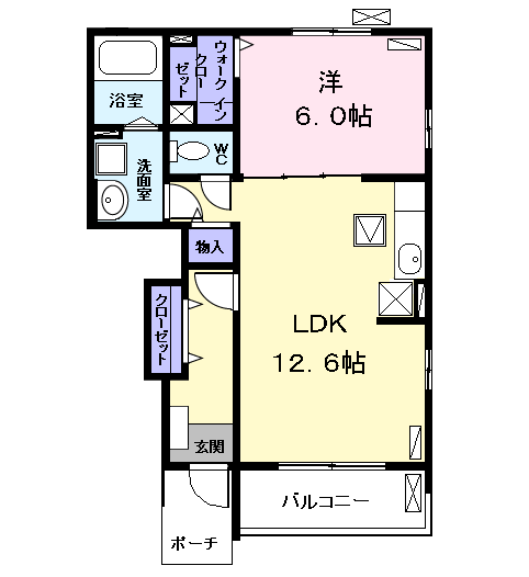 Planta 1LDK de メゾンフクタ　Ⅰ