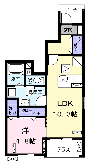 Planta 1LDK de プリムローズ　Ｍ
