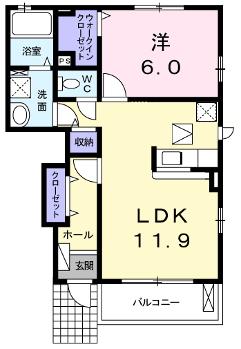 Planta 1LDK de Ｍａｉｓｏｎ　ＣＡＭＥＬＩＡⅡ