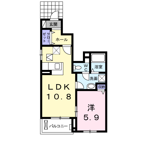 Planta 1LDK de パークサイド　トリイ　Ⅰ