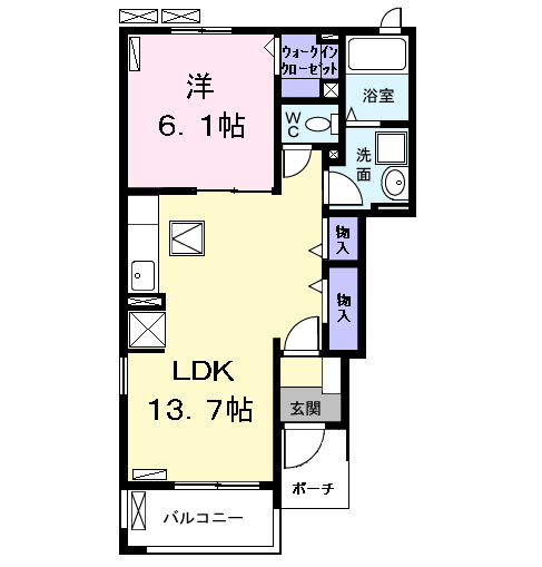 Planta 1LDK de 秋和ハイツ