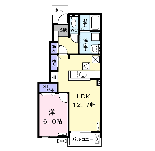 Planta 1LDK de アイカムⅡ　Ｂ