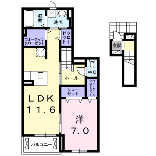Planta 1LDK de フェリス