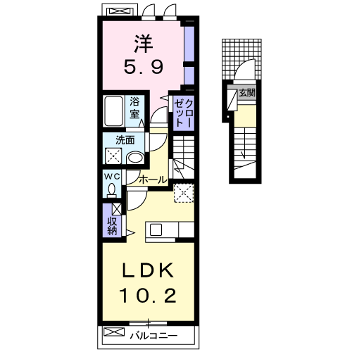 Planta 1LDK de セコイアＢ