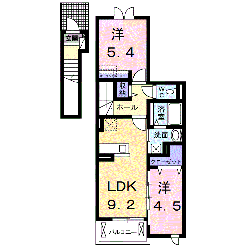 Planta 2DK de プラスワン神明　Ａ