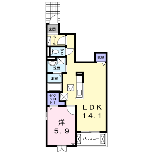 Planta 1LDK de クレメント福池