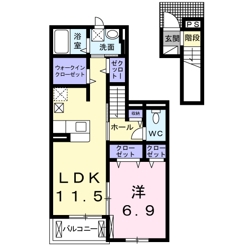 Planta 1LDK de ラトゥール南若王子