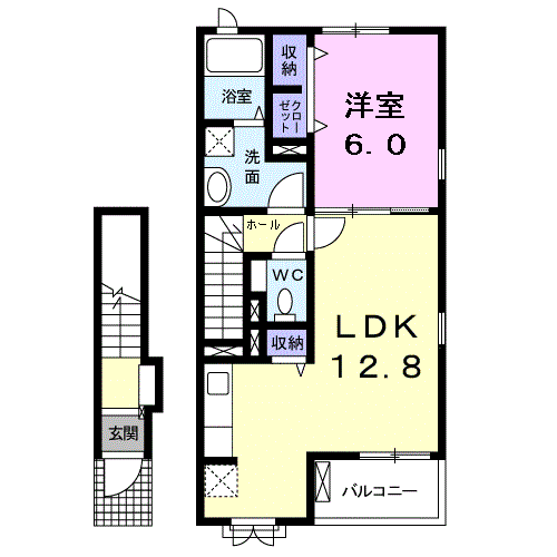 Planta 1LDK de パレ・フェリシア