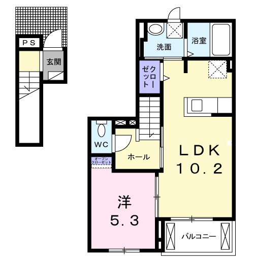 Planta 1LDK de アビタシオン石山Ａ