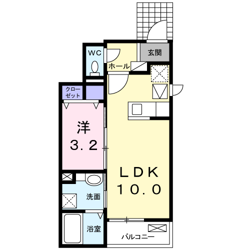 Planta 1LDK de ドゥボヌールＡ
