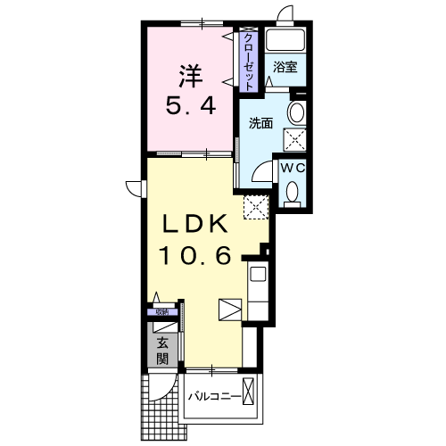 Planta 1LDK de ヴェルデ神田