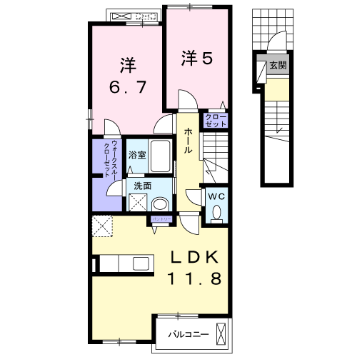 Planta 2LDK de カーサ　ソレイユⅡ