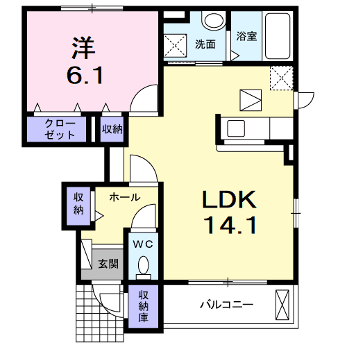 Planta 1LDK de インサイドⅠ