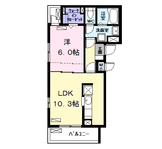 Planta 1LDK de Ｌｅ　Ｍａｔｉｎ（ル　マタン）
