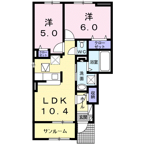 Planta do apartamento 2LDK — サンプレッソ