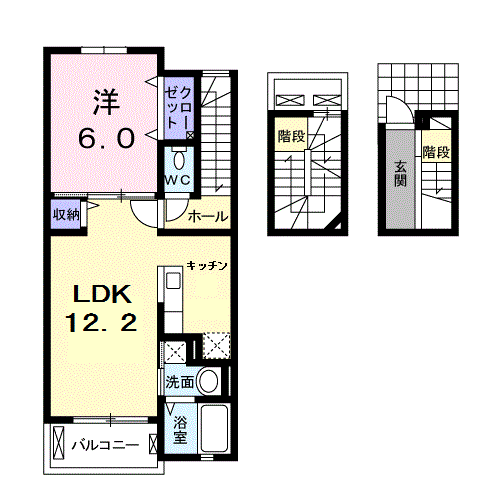 Planta 1LDK de ゼフィロス北島