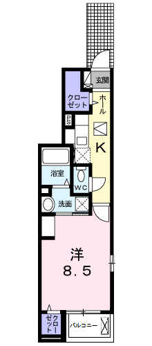 Planta do apartamento 1K — プチメゾン松和花壇