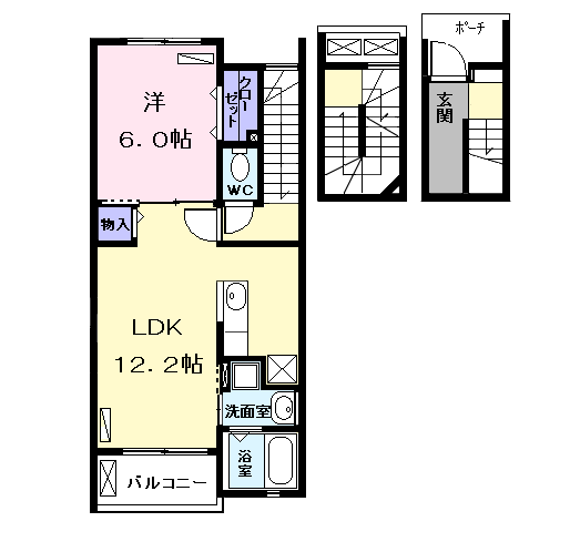 Planta 1LDK de Ｓ・Ｓ　フローラ　セゾン
