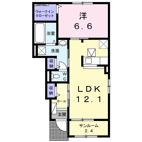 Planta 1LDK de ルミエール小坂井Ａ