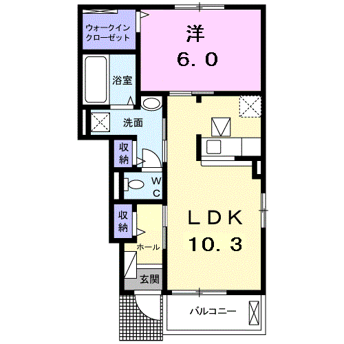 Planta 1LDK de サクラーレＡ