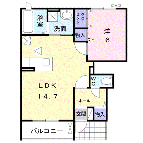 Planta 1LDK de ディア　コート