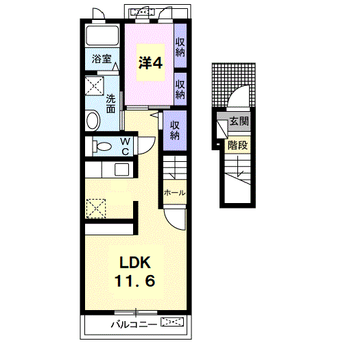 Planta 1LDK de 宮前館Ｂ