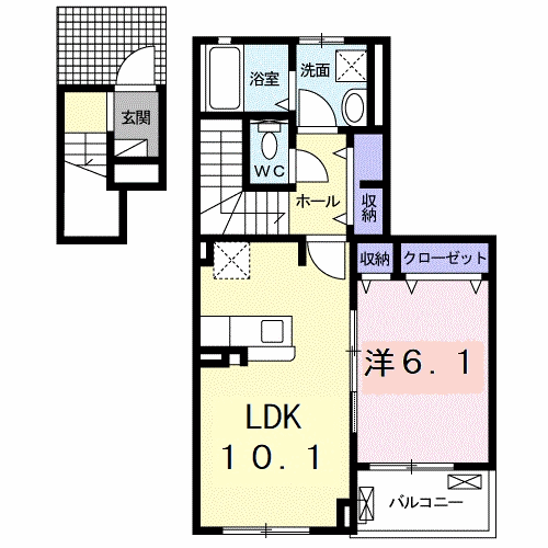 Planta 1LDK de エスポワールヒロ-B
