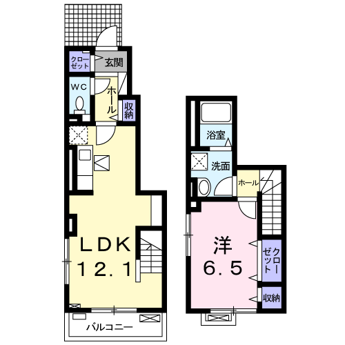 Planta 1LDK de ラ・カーサ　ピアチェーレ高浜
