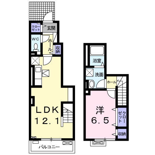 Planta 1LDK de ラ・カーサ　ラルーチェ高浜