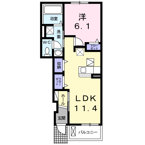 Planta 1LDK de エレガンス岩堀