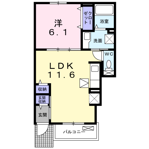 Planta 1LDK de カーネ・モンテ
