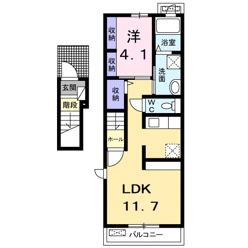 Planta 1LDK de ロワール　トワ