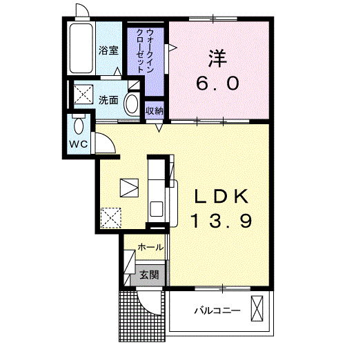 Planta 1LDK de エアリーさくら　Ｂ