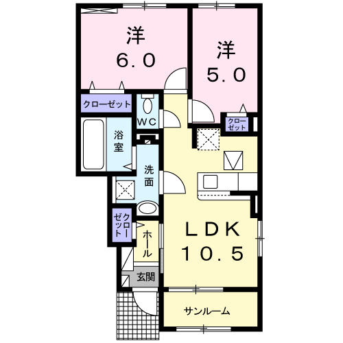 Planta 2LDK de 桜