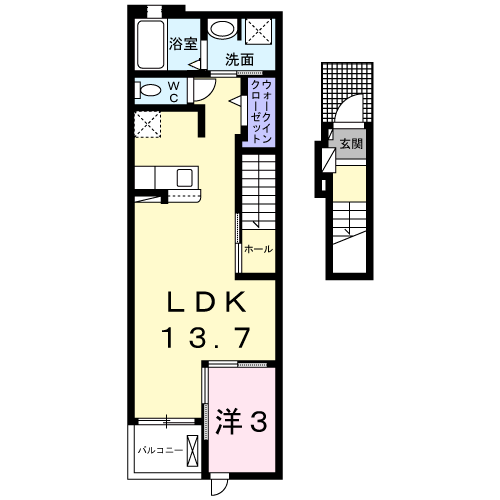 Planta 1LDK de ハピネス　ビレッジ　２