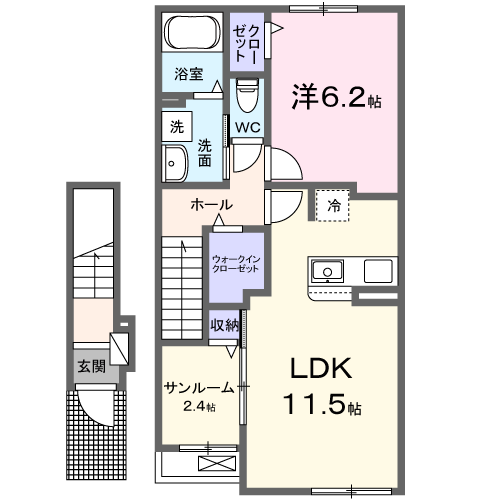Planta do apartamento 1LDK — レニーレⅡ