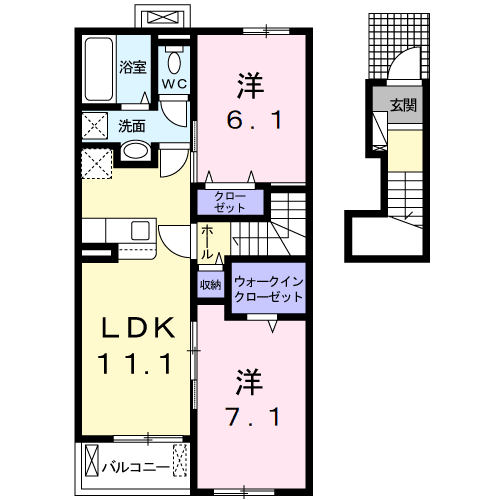 Planta 2LDK de サニーハウスＴＯＹＡＭＡ　Ⅰ
