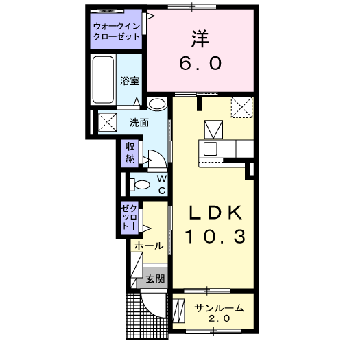 Planta 1LDK de プラティーヌ・ドゥ