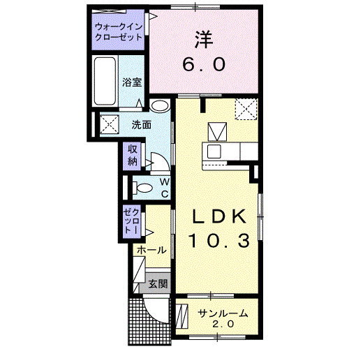 Planta 1LDK de プラティーヌ・ドゥ