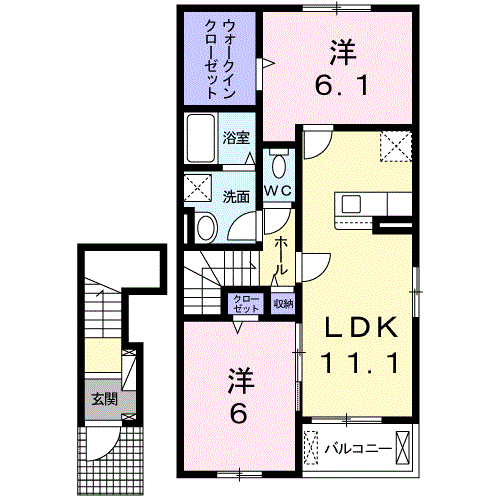 Planta do apartamento 2LDK — イ・ラヴィエ Ａ