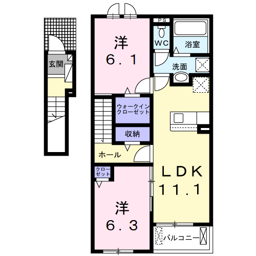 Planta 2LDK de メゾン　ソレイユ