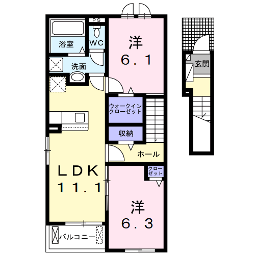 Planta 2LDK de メゾン　ソレイユ