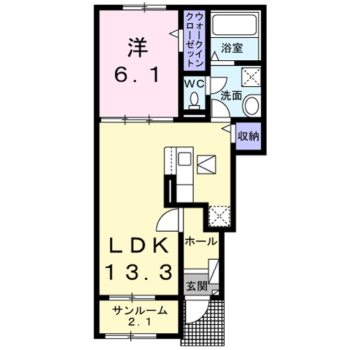 Planta 1LDK de クラールパプリカＣ