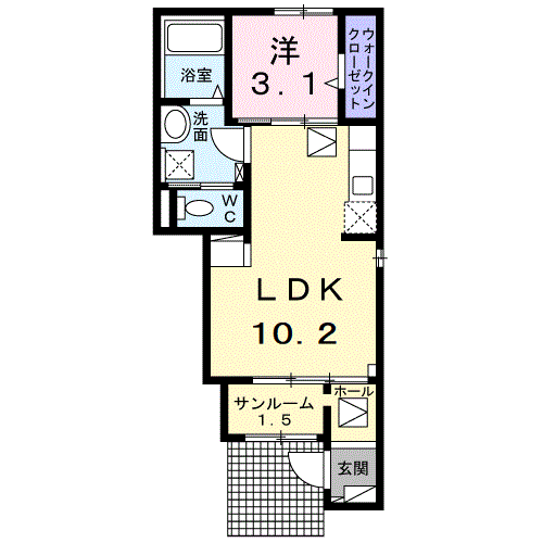 Planta 1LDK de アンジュ　ヴェール